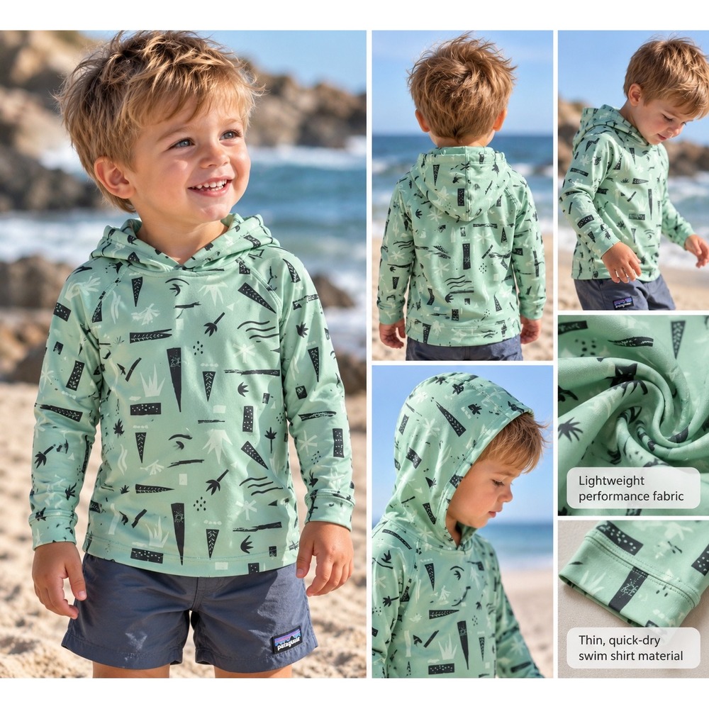 Patagonia Baby 3T Capilene Cool Daily Hoody 61255 Mint Green Geometric Print